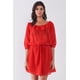 thumbnail image 1 of Vestido Mini con Cuello Barco, Volantes, Mangas Midi, Cintura con Lazo y Botones en la Parte Delantera, Color Rojo Fuego, 1 of 5