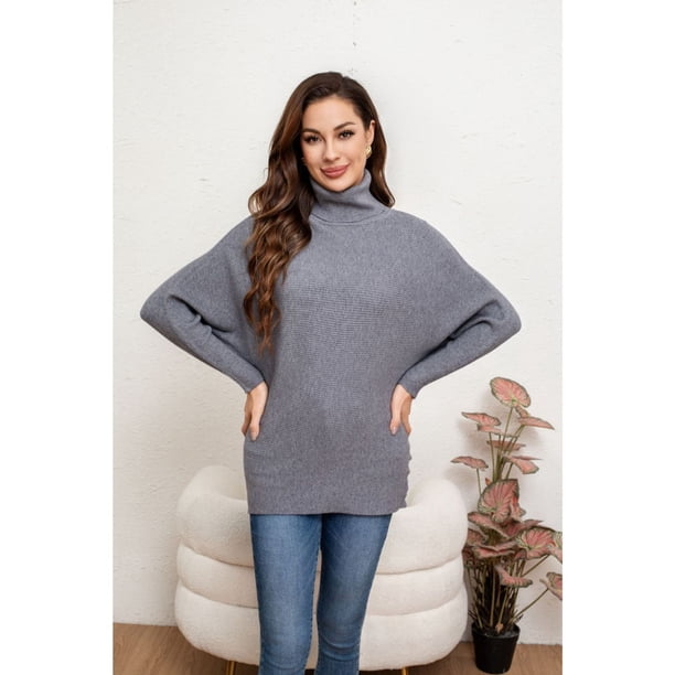 Sweater Mujer Cuello Alto Manga Larga Murciélago Tejido 5063