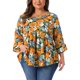 thumbnail image 1 of Agnes Orinda Blusas Peplum Babydoll con Volantes de Manga 3/4 y Cuello en V Floral para Mujer Talla Grande 2X Negro Naranja, 1 of 8