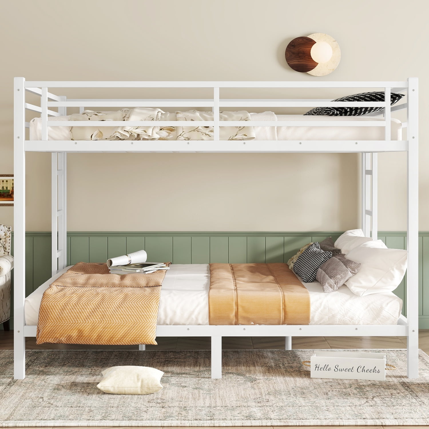 M&ms - Metal Queen Over Queen Bunk Bed For Teens And Adults,space-saving/noise Reduced/no Box Spring Needed,white