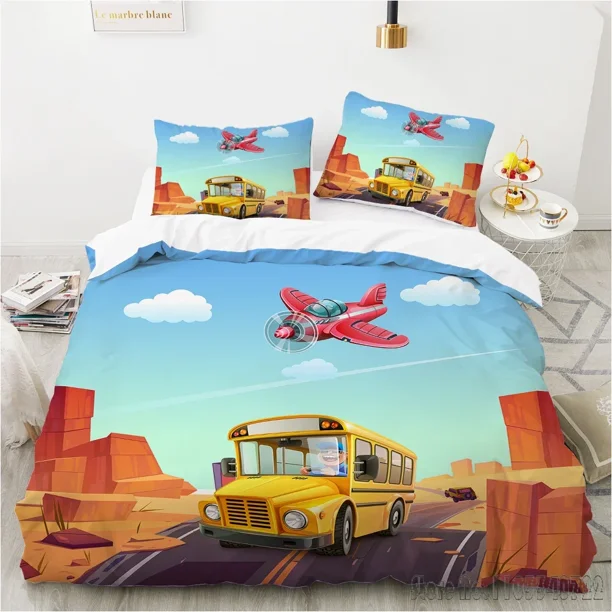 x1366 Bed SheetsCartoon Fast Speed Car Duvet Cover Set HD Comforter Cover for Kids Bedding Sets Bedclothes Bedroom Decor 3-Piece Bedding Set (1 Duvet Cover + 2 Pillow Shams) nj1366