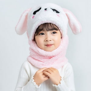 El Edén - Gorro Con Cuello Para Niño/A Diseño Conejo, Invierno Talla M Rosado