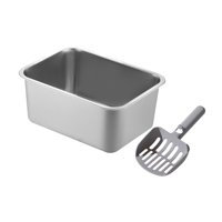 Magideal - Inicio De Gato Abierto Para Mascotas, Inodoro De Gatos, Inodoro De Gatos Hecho De Acero Inoxidable, Fácil Limpieza Y Pala Para Animales Pequeños, Gato 60X40X15Cm