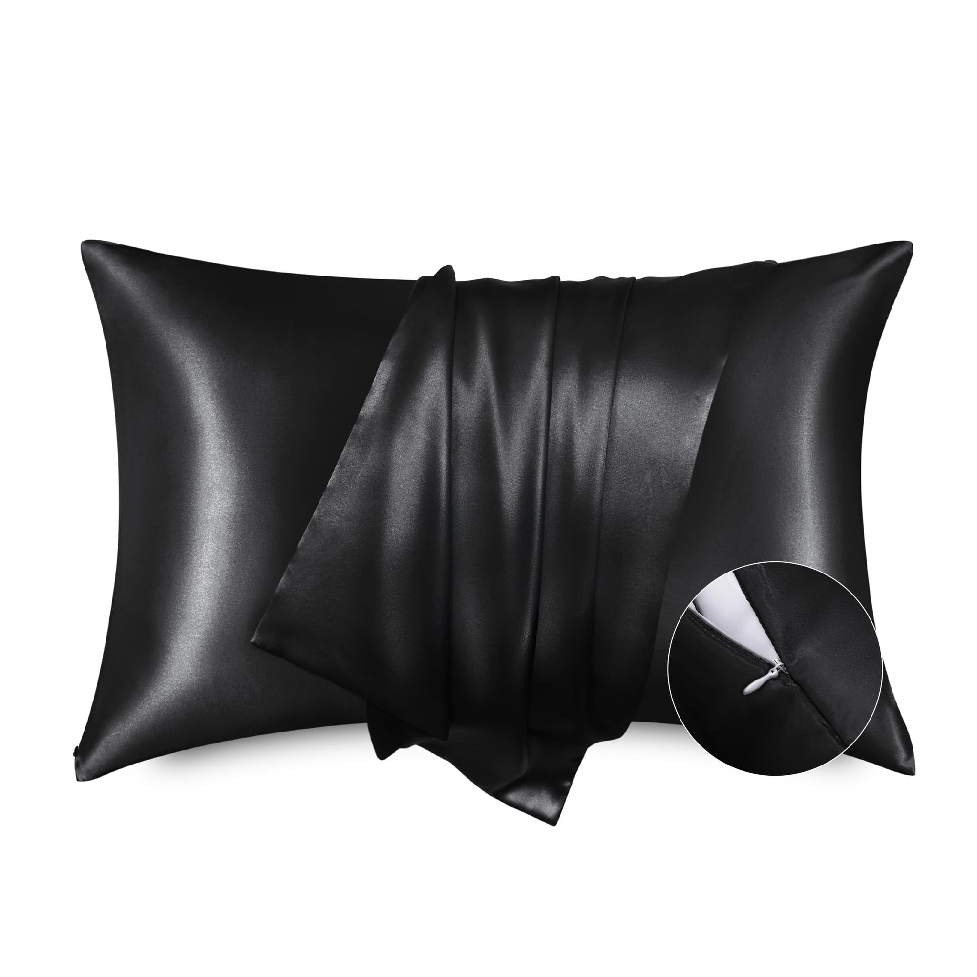 Bedsure - Juego De 2 Fundas De Cama De Satén Para Cama, Tamaño Queen, Color Negro