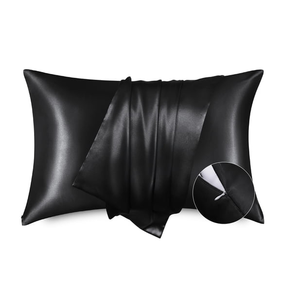 Juego de 2 fundas de cama de satén para cama, tamaño queen, color negro