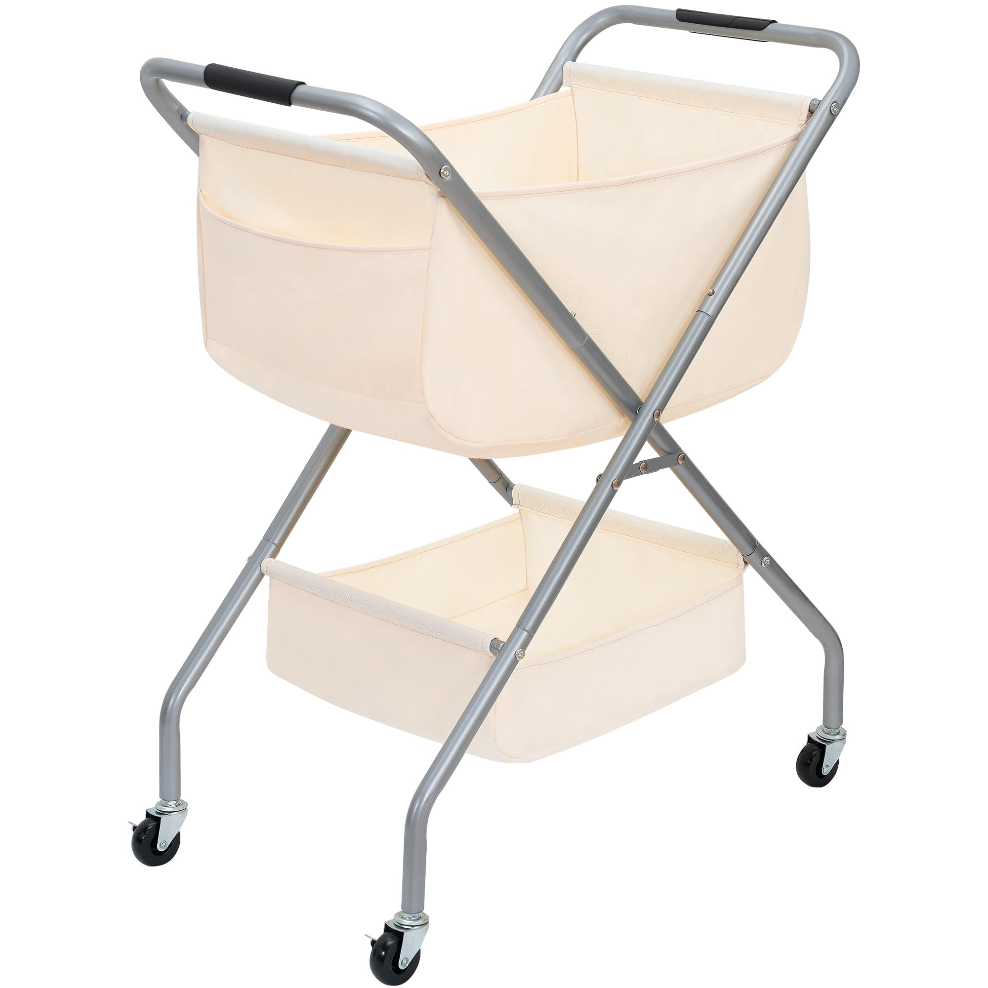 Carrito De Lavandería Storage Maniac Plegable Con Ruedas De 65 L, Color Beige