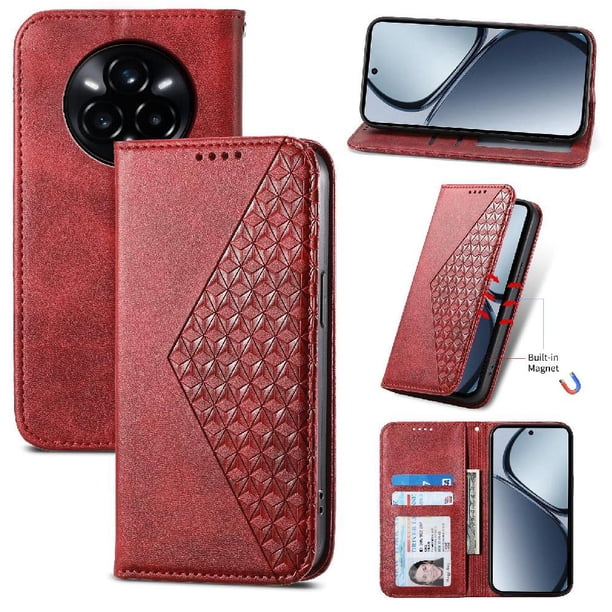 Funda Flip FOXDOCK para Realme 14 Pro Plus , Estilo Billetera con Diseño Rombo, Correa de Mano y Soporte, Uso Diario