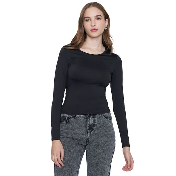 Polera Mujer Manga Larga PolySpandex Negro Corona