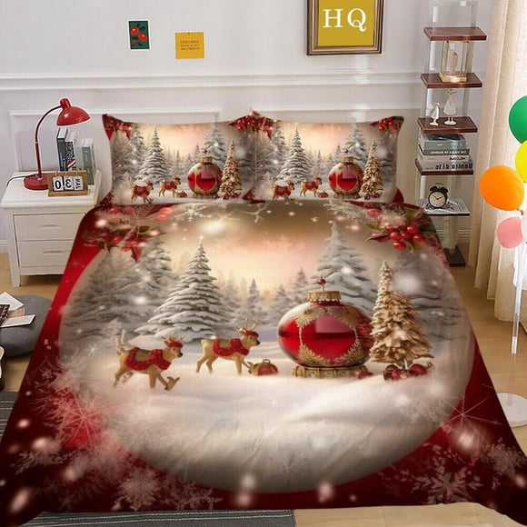 Christmas Eve Gifts Tree Santa Claus Teen Quilt Duvet Cover Set Pillowcase3-Piece Bedding Set