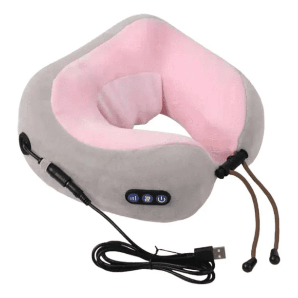 Masajeador Almohada Eléctrico Cuello Cervical Recargable Rosa-gris