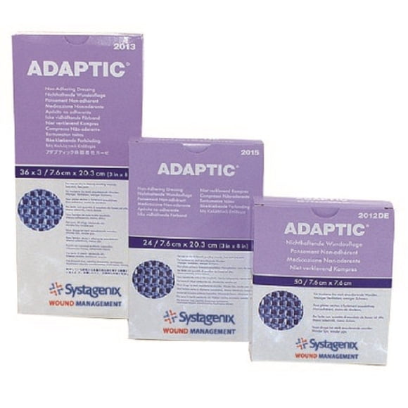 Aderezo antiadherente Systagenix ADAPTIC de 3 cm x 8 cm, caja de 24