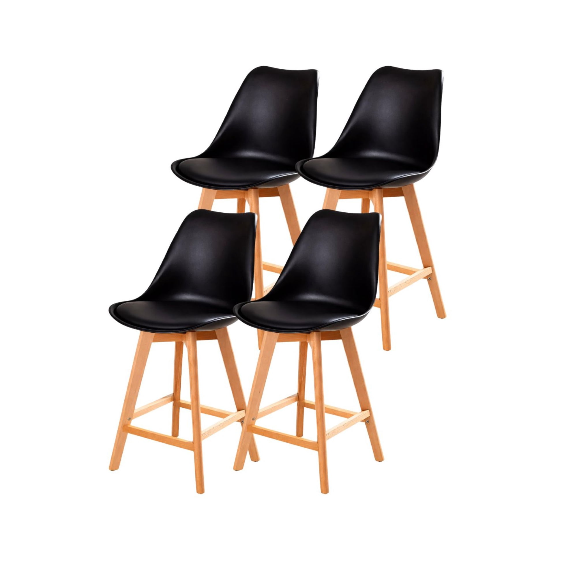 Habita2 Chile - Pack 4 Taburetes Tulip Wood Acolchado 66cm - Negro