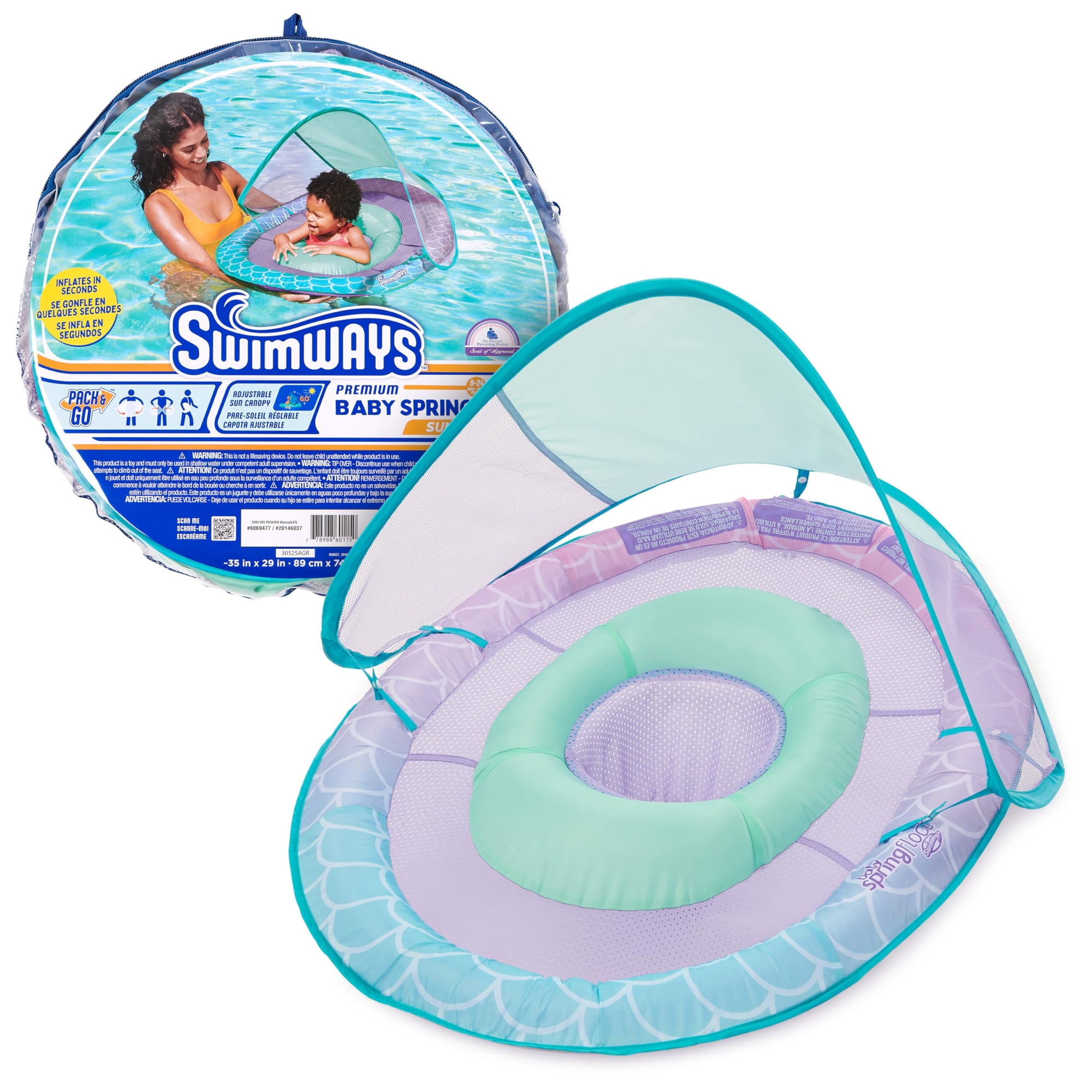 Flota De Piscina Para Bebés Swimways Con Toldo En Forma De Sirena
