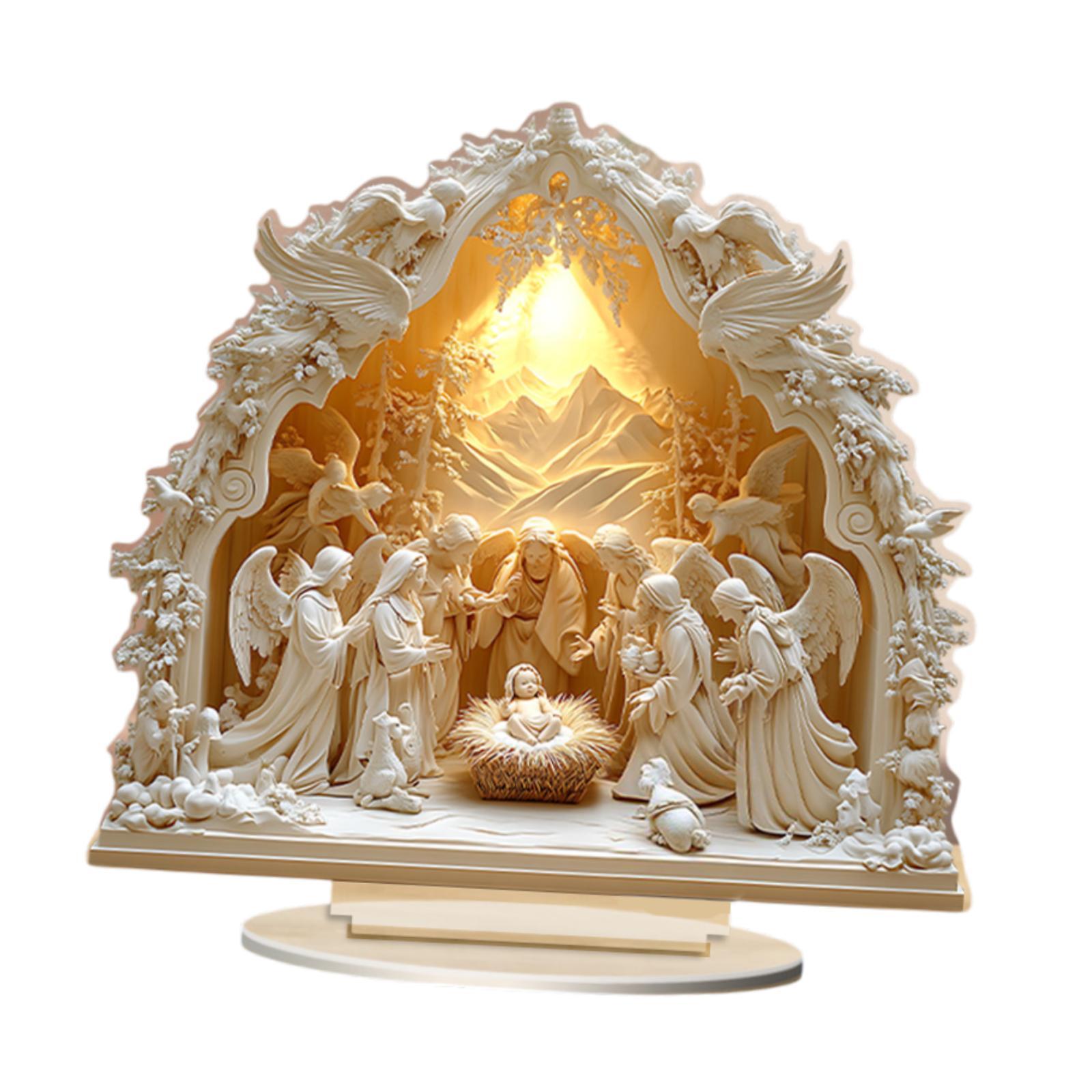 Magideal - Estatuilla De Belén Navideño, Figura De La Sagrada Familia, Decoración Del Hogar, Letrero De Mesa, Estatua Acrílica Plana 2D Para Festival, Interior Y