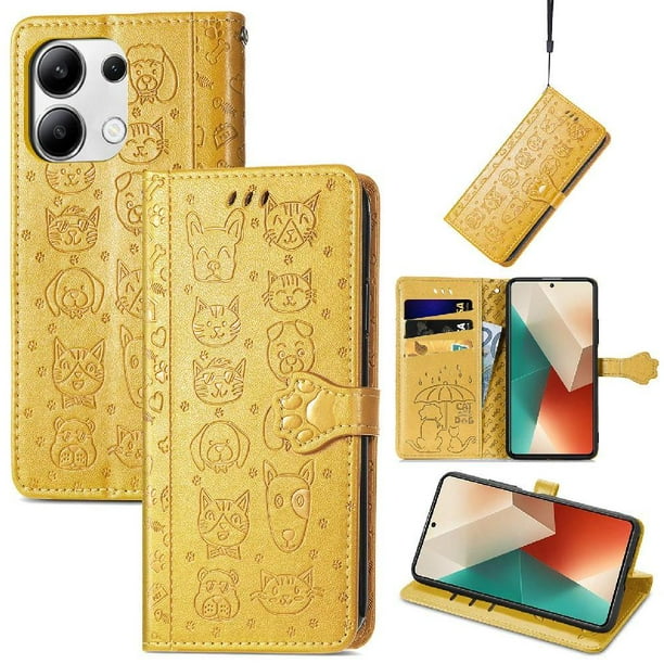 Funda Cartera FOXDOCK para Xiaomi Redmi Note 13 4G , Flip PU con Relieve de Gatos y Perros, Tarjetero y Soporte