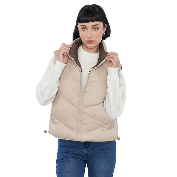Parka Mujer Sin Mangas Reversible Café/Ecru Corona