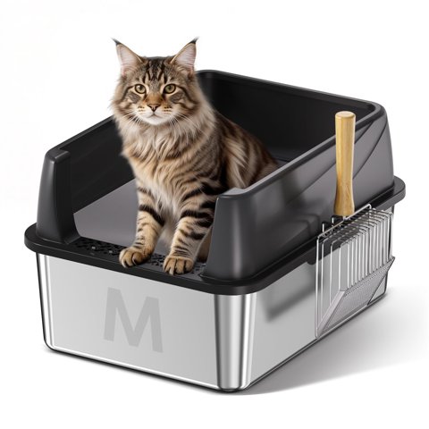 Caja De Arena Para Gatos Bsemax De Acero Inoxidable Con Tapa Para Gatos Pequeños