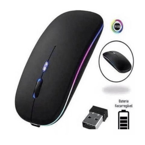 Genérico - Mause Óptico Inalámbrico Recargable Led Rgb 24Ghz Rf-6800 Negro