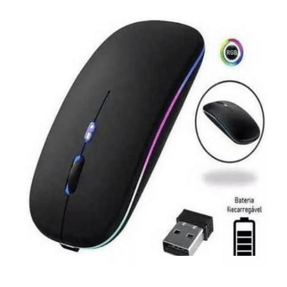 Mause Óptico Inalámbrico Recargable Led Rgb 24ghz Rf-6800 Negro