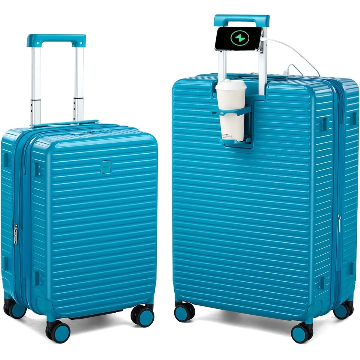 Set Maletas Hantrip 2 Piezas Ragidas Expandibles Usb Azul