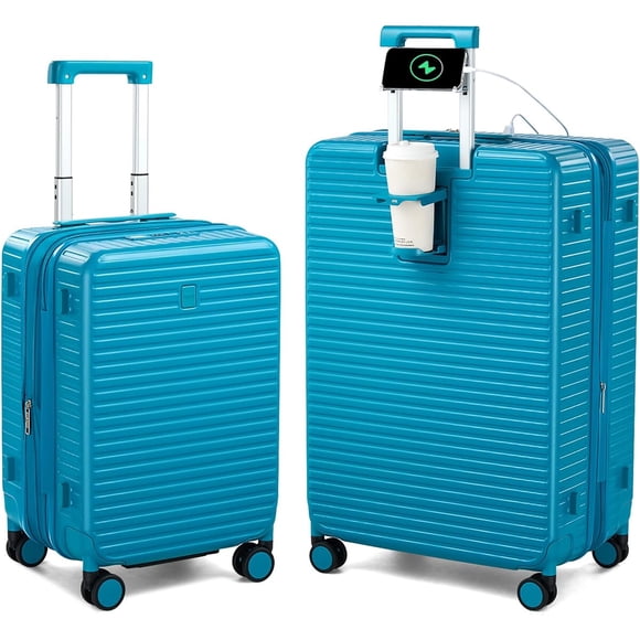 Set Maletas HanTrip 2 Piezas Rígidas Expandibles USB Azul