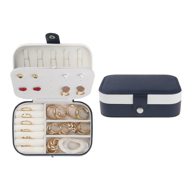 Caja de accesorios de viaje REGALWOVEN, pequeño organizador de accesorios de cuero PU, soporte de exhibición de almacenamiento para regalos de mujeres Azul Blanco