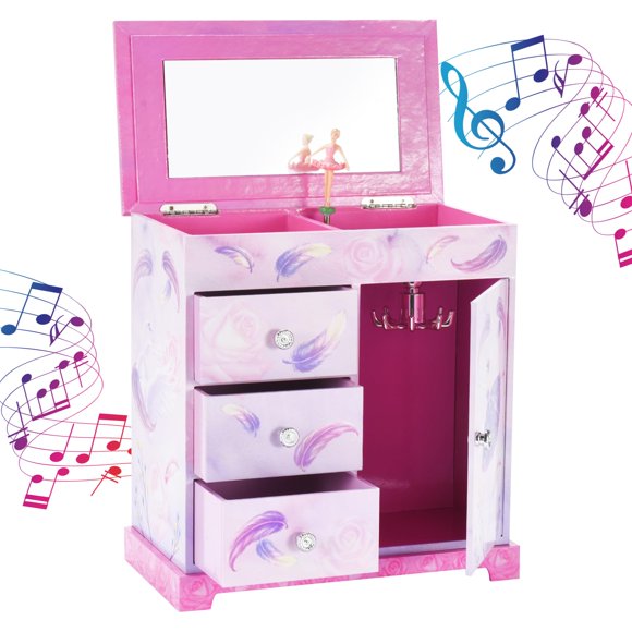Caja de Joyas Jewelkeeper Bailarina Rosa y Morada 24x22x12 cm
