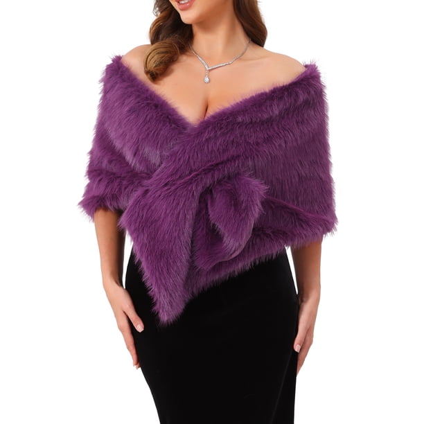 INSPIRE CHIC Chal de Piel Sintética para Mujer para Boda, Estola de Novia, Envolturas de Cóctel, Chalinas de Noche 2XL Púrpura Oscuro