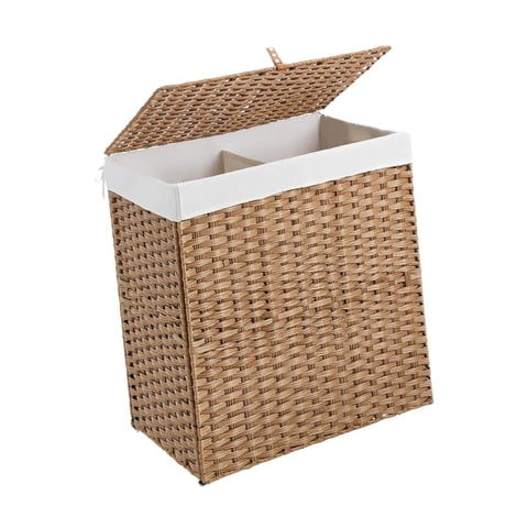 Magideal - Gran Cesta De Lavandería Cesta De Ropa 2 Sección Decorativa Con Canasta De Almacenamiento De Tapa Para Cestería De Lavandería De Manta Para El Dormito Amarillo