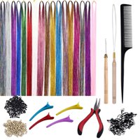 Magideal - Kit De Oropel Para Extensiones De Cabello, 12 Colores, 200 Uds., Anillos, , Accesorios Para El Cabello Con Herramientas Para Cosplay, Peinado, - El 120Cm