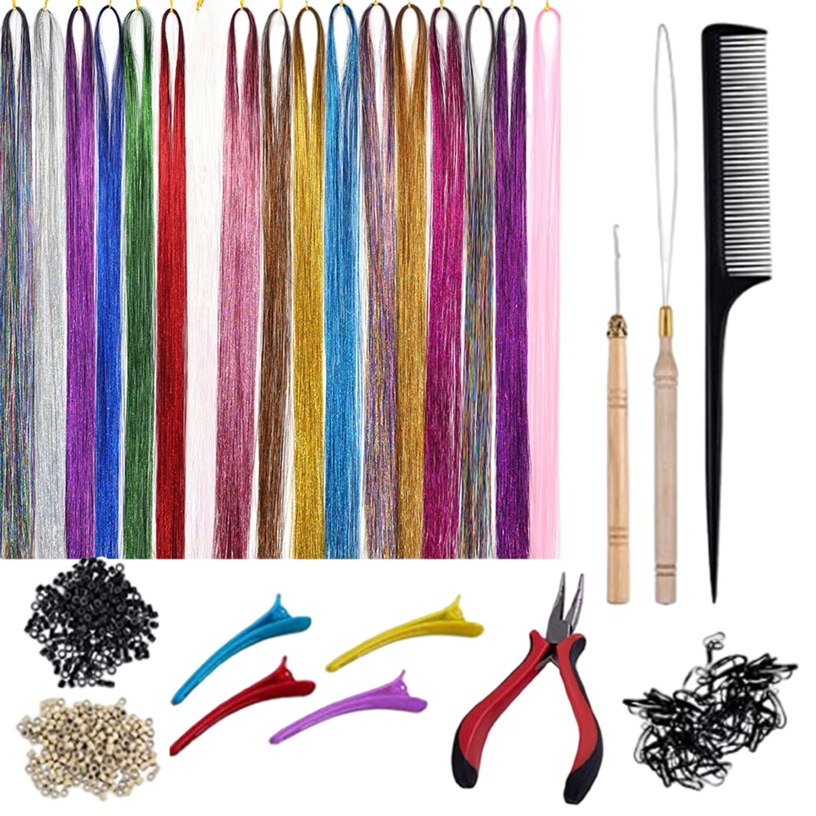 Magideal - Kit De Oropel Para Extensiones De Cabello, 12 Colores, 200 Uds., Anillos, , Accesorios Para El Cabello Con Herramientas Para Cosplay, Peinado, - Los 94cm