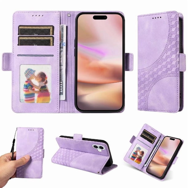 Carcasa FOXDOCK iPhone 16 Plus de cuero PU, diseño acolchado clásico, protección contra caídas y rayones