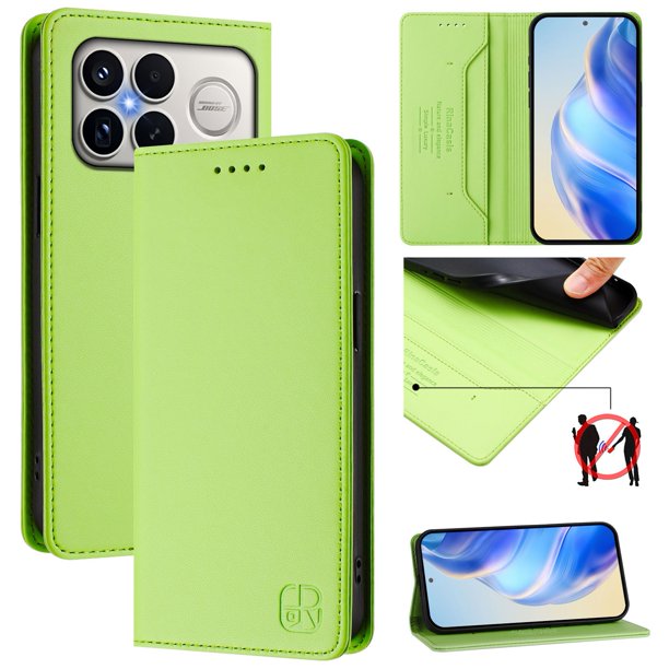 Funda Billetera con Soporte para Xiaomi Poco F8 Ultra Bloqueo RFID Plegable Verde claro