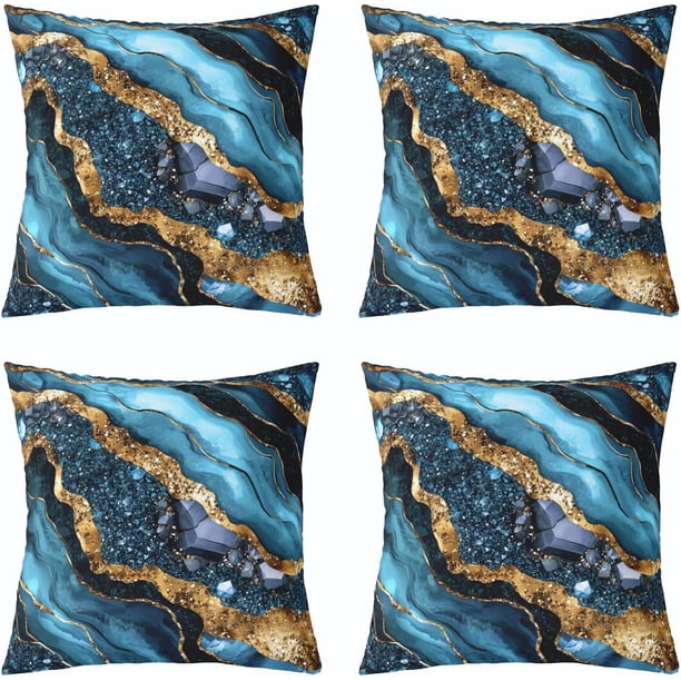 Fundas cojín mármol turquesa 4 uds 45x45 cm abstracto dorado negro bronce lentejuelas