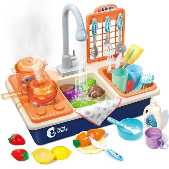 Juguetes Pretend Play para fregadero de cocina, bonita piedra, con estufa