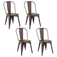Novahus - Pack 4 Sillas Tolix Vintage Asiento Madera Café