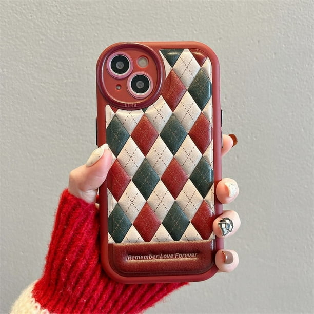 Retro Red And White Plaid Apple 14 Phone Case Iphone 13 Promax Artificial Leather 11/12 Soft 14 Plus/13x