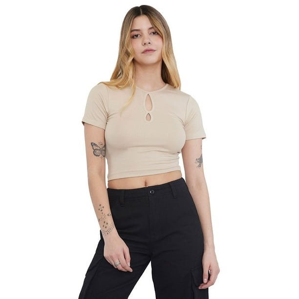 Polera Mujer Cut Out Frontal Beige Corona