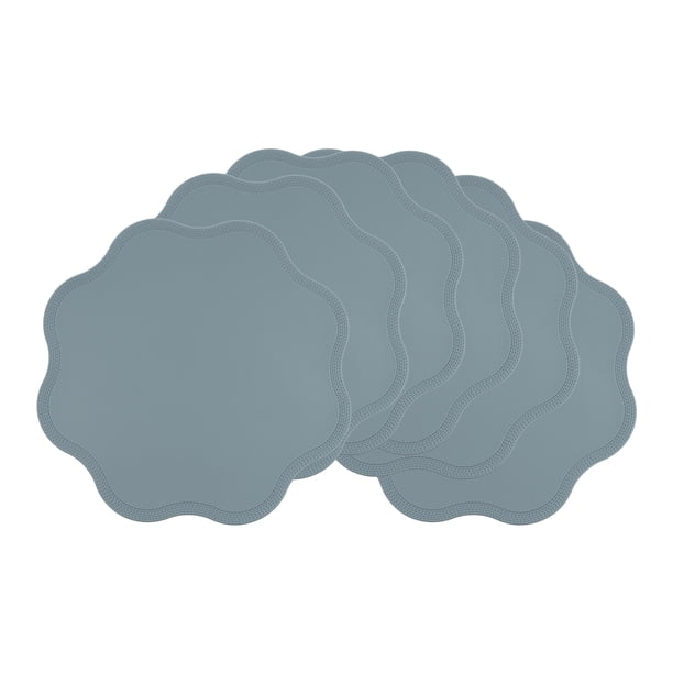 Juego de manteles individuales REGALWOVEN de 6 manteles de cuero sintético para decoración de mesa de comedor de cocina, manteles individuales lavables, mantel limpiable azul 15*15in