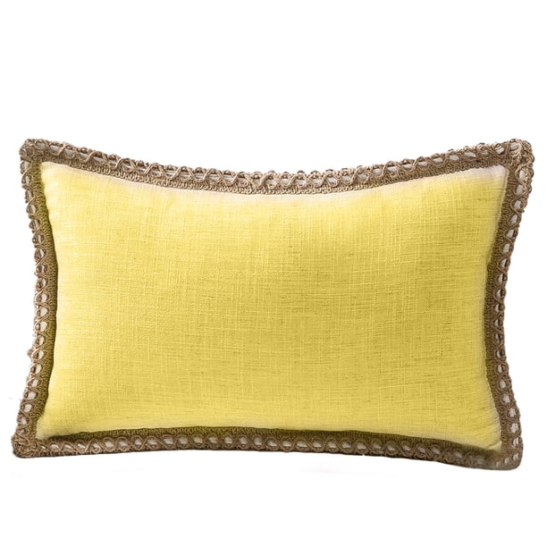 Funda de almohada decorativa de estilo rústico con ribete de lino y arpillera, con bordes personalizados, para exteriores, 30 x 50 cm