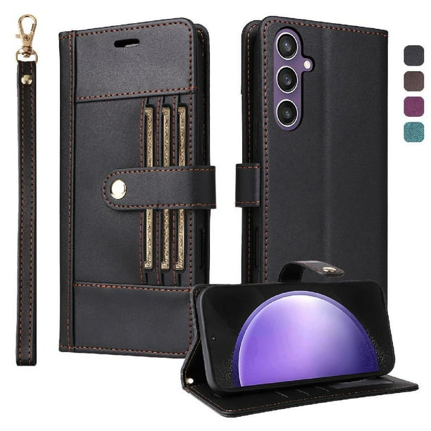 FOXDOCK Funda tipo Cartera para Samsung Galaxy S24 FE – Cubierta de Cuero PU con Múltiples Ranuras, Bolsillo para Efectivo y Correa de Muñeca