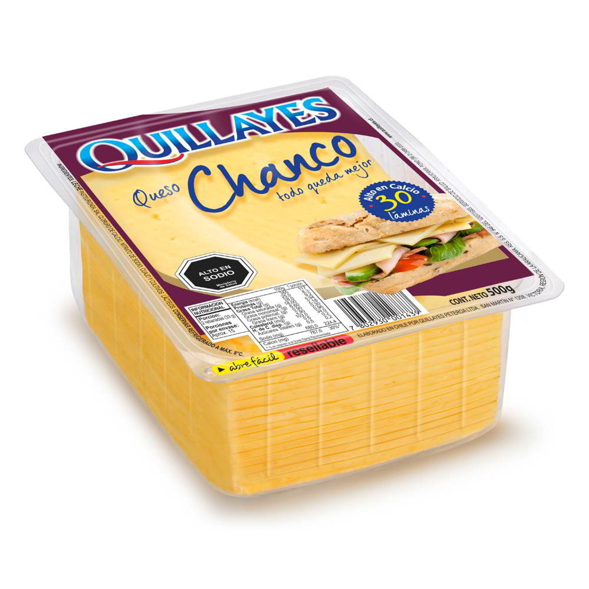 Queso Chanco Laminado 500 g Quillayes