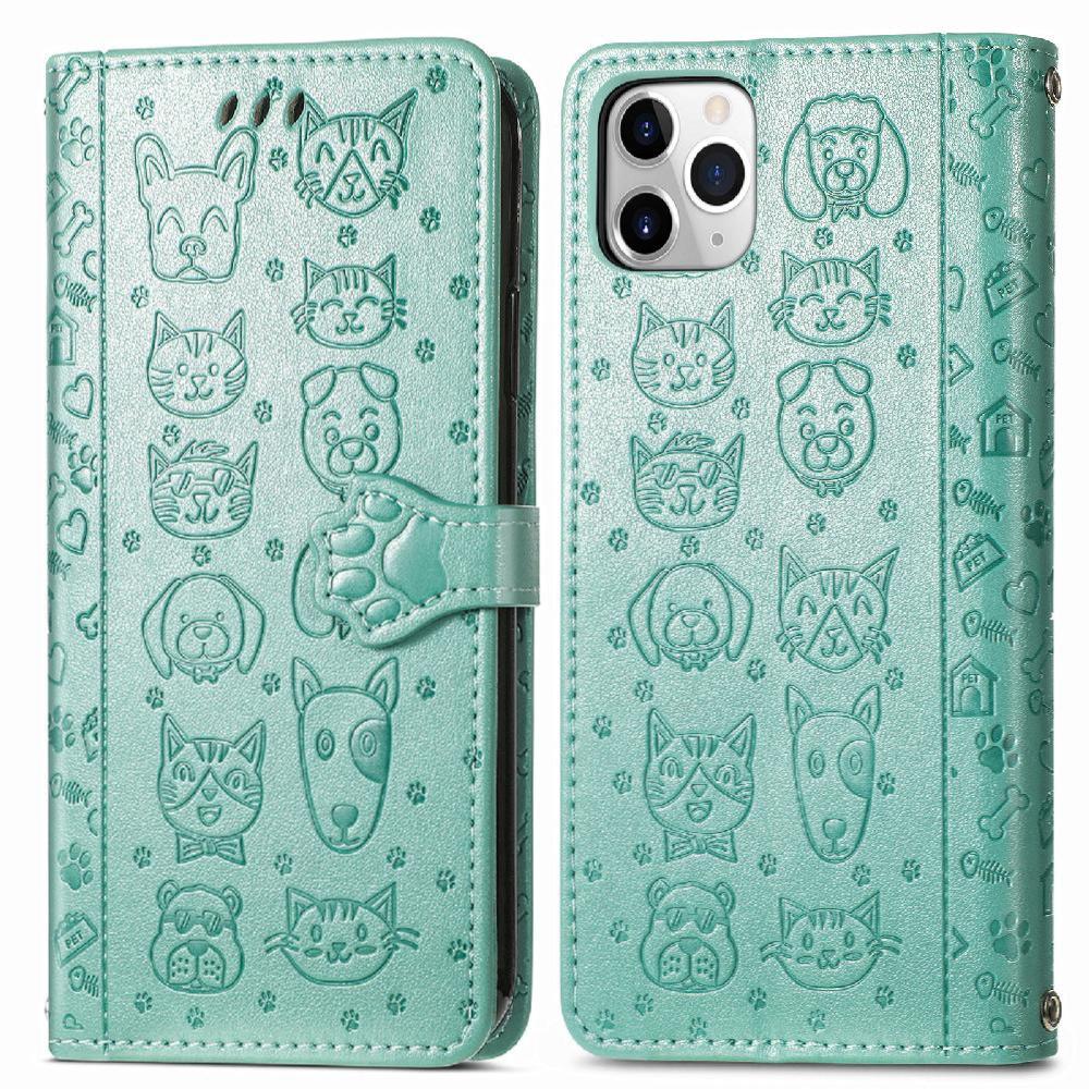 Funda Cartera Foxdock Para Iphone 11 Promax , Flip Pu Con Relieve De Gatos Y Perros, Tarjetero Y Soporte