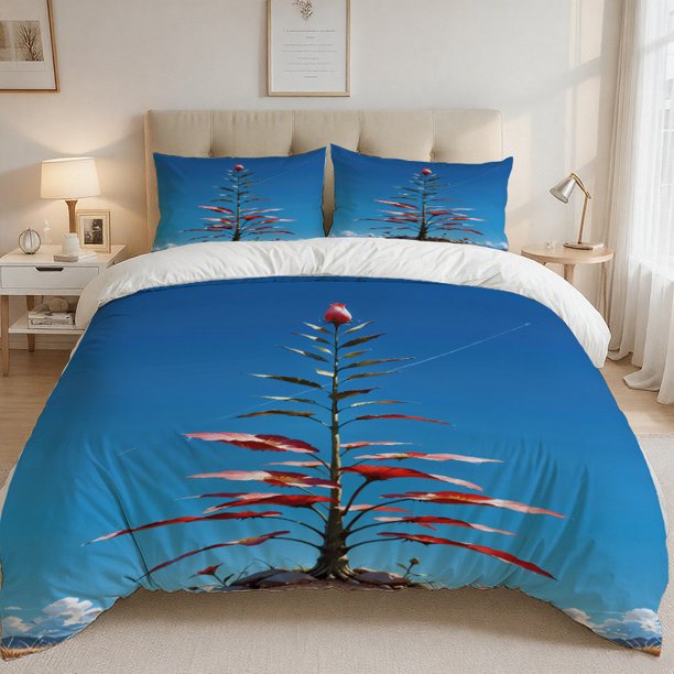 Art Plant Illustration Printed Bedding Set 100% Polyester Soft and Skin-Friendly