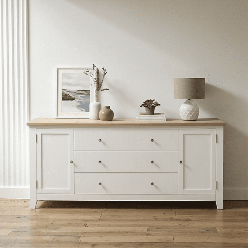 Arca Muebles - Buffet De Madera Gael 180x55x80 Color Blanco Cubierta Natural