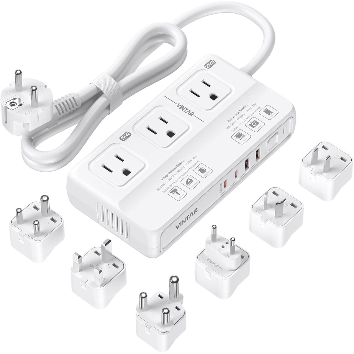 Conversor De Voltaje Vintar 2000w 220v A 110v Universal 7 En 1