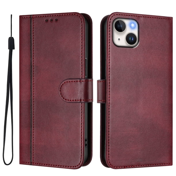 Funda Cartera para iphone 14 Plus Protección 360° con Ranuras para Tarjetas y Soporte Rojo