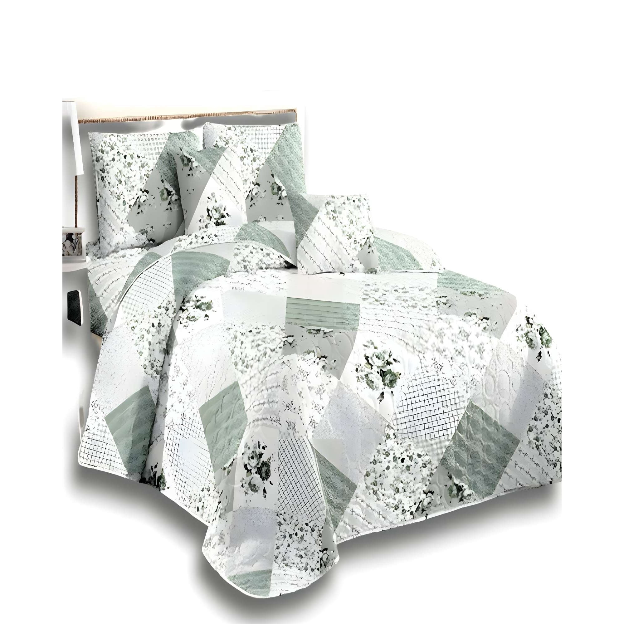 Genérico - Quilt De Verano 2 Plazas Diseño Flores Y Cuadros 230x250 Cm Blanco1