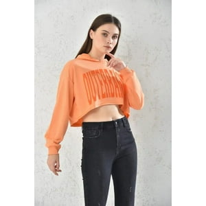 Home Fashion - Poleron Crop Mujer Naranjo Con Capucha Talla S