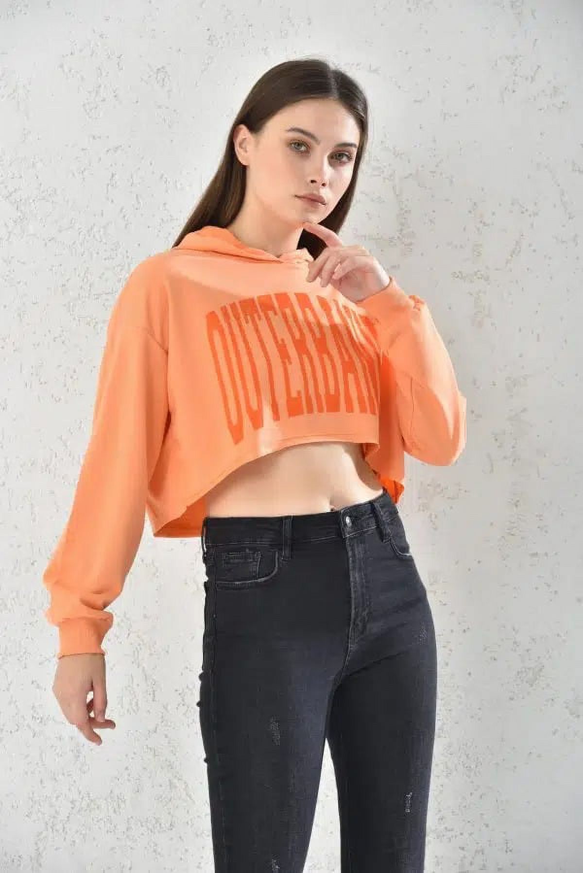 Home Fashion - Poleron Crop Mujer Naranjo Con Capucha Talla S